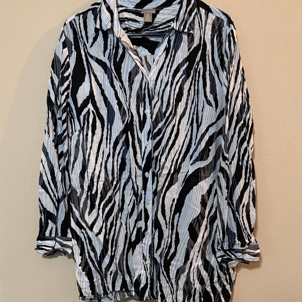 Chico's Black and White Zebra Print Button-Down Shirt